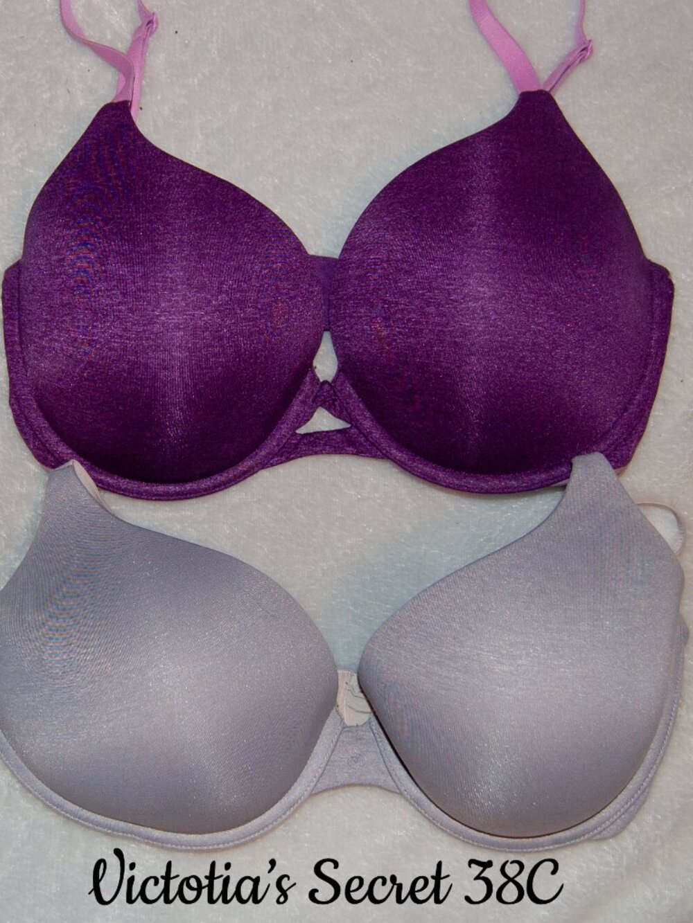 Victoria's Secret Women's Padded Bras Size 38C Lot of 2 Purple and Gray